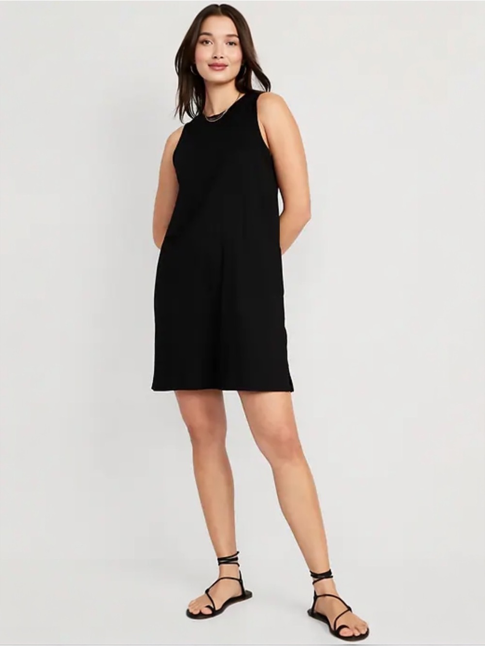 Old Navy Black Sleeveless Shift Dress Large 100% Cotton Pockets